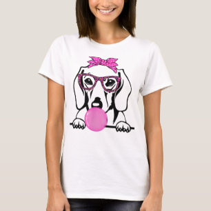 Dachshund Mamma med bubbelgum bandana-glas T-Sh T Shirt
