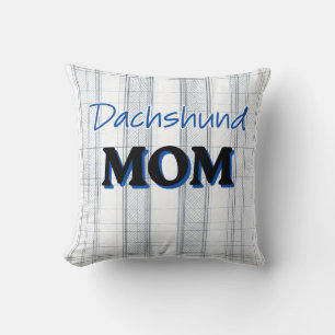 Dachshund MAMMA med ljusblå rutig bakgrund Kudde