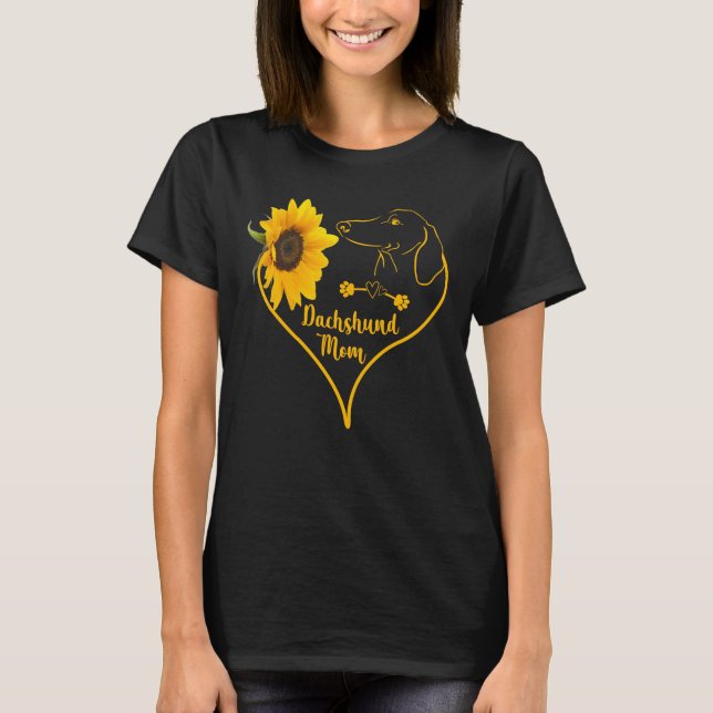Dachshund Mamma med solrosheart Mors dag T Shirt (Framsida)
