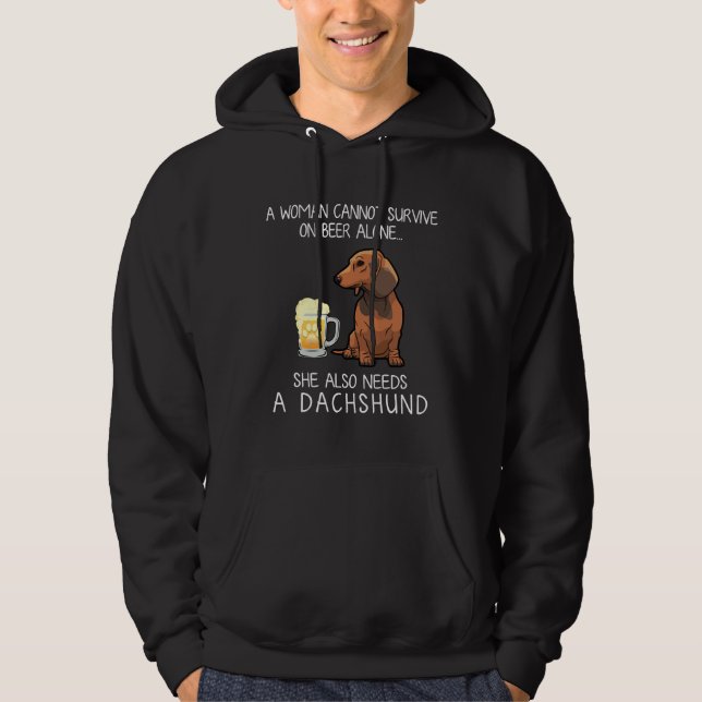 Dachshund Mamma och öl Rolig hund Hoodie (Framsida)