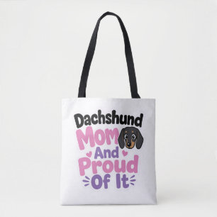 Dachshund-mamma och stolt över det tygkasse