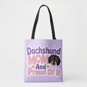 Dachshund-mamma och stolt över det tygkasse