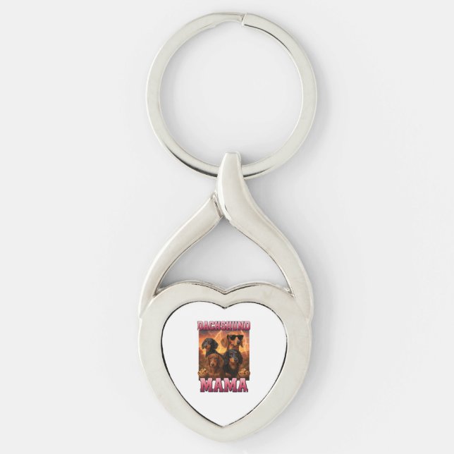 Dachshund Mamma Twisted Heart Silverfärgad Nyckelring (Framsidan)