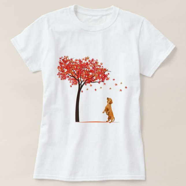Dachshund Maple Träd Thanksgiving Day Cute Hund Do T Shirt (Design framsida)