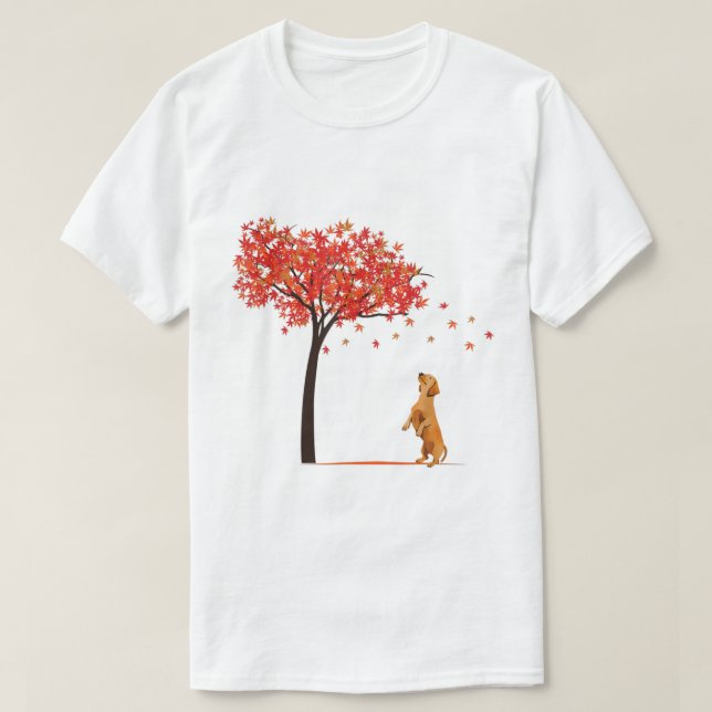 Dachshund Maple Träd Thanksgiving Day Cute Hund Do T Shirt (Design framsida)