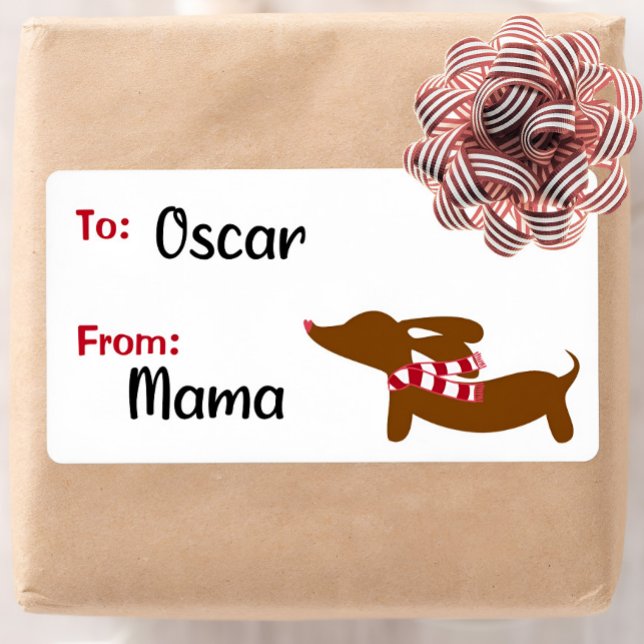 Dachshund-Märkre för juluppvärmning Önskemål Gift Fraktsedel (Sticky Christmas gift labels and tags for wiener dog lovers and doxie families )