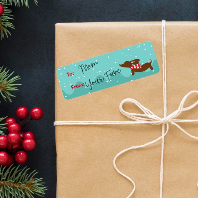 Dachshund-Märkre för juluppvärmning Önskemål Small Returadress Etikett (Dachshund Christmas gift sticky labels)