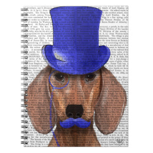 Dachshund med blå Top hat och blå mustache Anteckningsbok Med Spiral