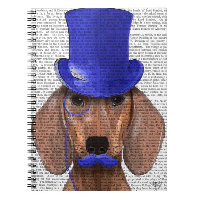 Dachshund med blå Top hat och blå mustache Anteckningsbok Med Spiral (Framsidan)