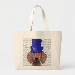 Dachshund med blå Top hat och blå mustache Jumbo Tygkasse