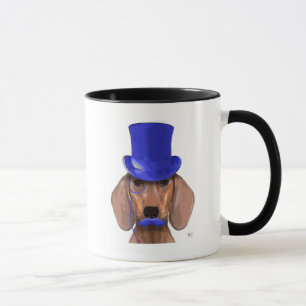 Dachshund med blå Top hat och blå mustache Mugg