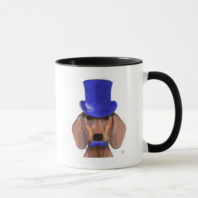 Dachshund med blå Top hat och blå mustache Mugg (Höger)