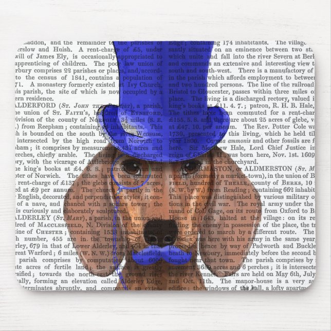 Dachshund med blå Top hat och blå mustache Musmatta (Framsidan)