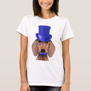Dachshund med blå Top hat och blå mustache T Shirt