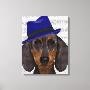 Dachshund med blå trilby canvastryck
