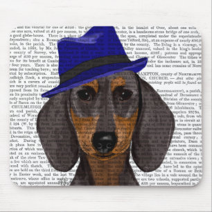 Dachshund med blå trilby musmatta