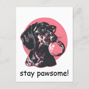 Dachshund med glas och personlig av bubbelgummi vykort