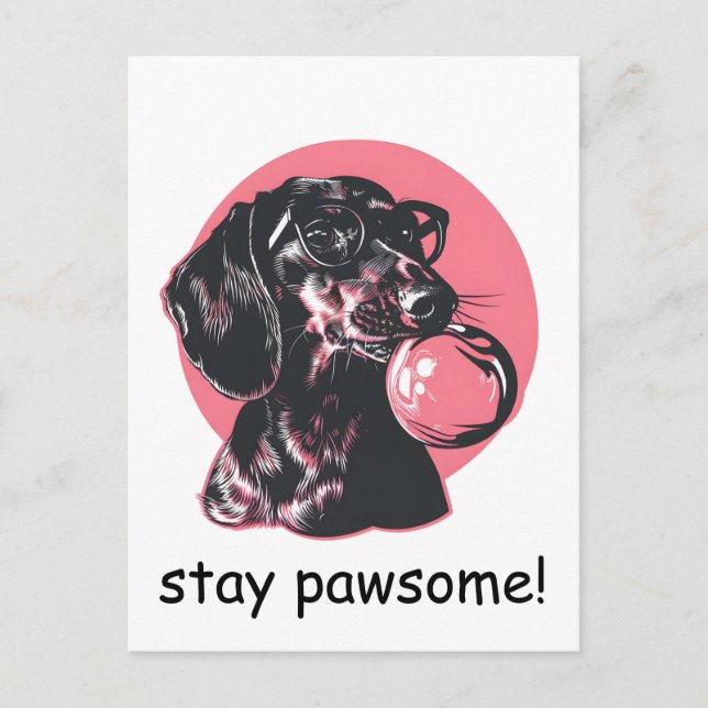 Dachshund med glasögon och tuggummi personlig vykort (Framsida)