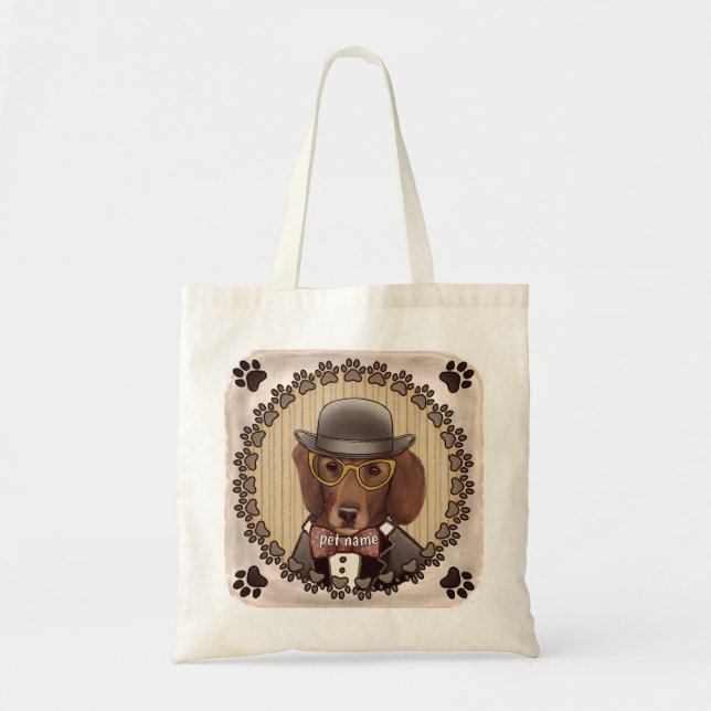Dachshund med glasögon Tote Bag Tygkasse (Framsidan)