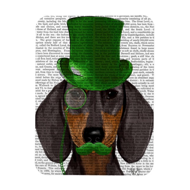 Dachshund med Grönt Top hat Black Tan 2 Magnet (Vertikal)