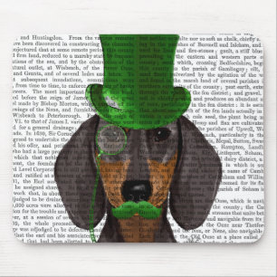 Dachshund med Grönt Top hat Black Tan 2 Musmatta
