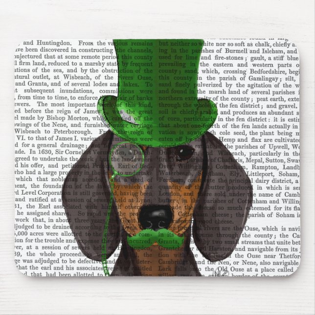 Dachshund med Grönt Top hat Black Tan 2 Musmatta (Framsidan)