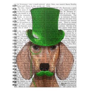 Dachshund med Grönt Top hat och mustache Anteckningsbok