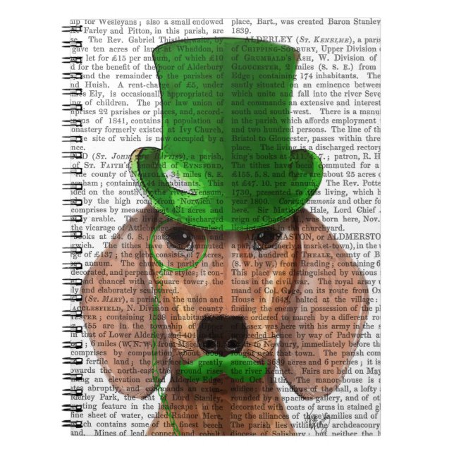 Dachshund med Grönt Top hat och Mustache Anteckningsbok (Framsidan)