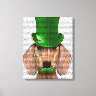 Dachshund med Grönt Top hat och mustache Canvastryck