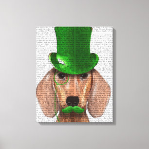 Dachshund med Grönt Top hat och mustache Canvastryck