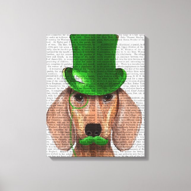 Dachshund med Grönt Top hat och Mustache Canvastryck (Framsida)
