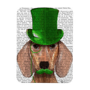 Dachshund med Grönt Top hat och Mustache Magnet