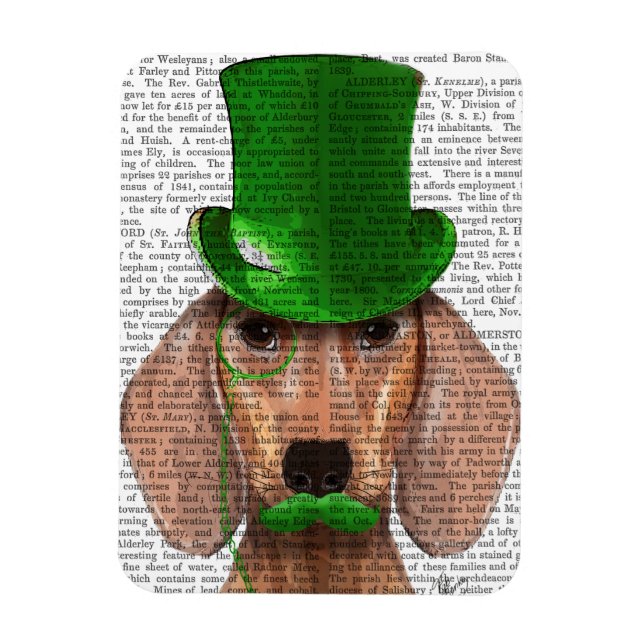 Dachshund med Grönt Top hat och Mustache Magnet (Vertikal)