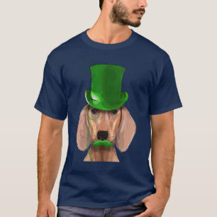 Dachshund med Grönt Top hat och Mustache T-shirt