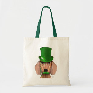 Dachshund med Grönt Top hat och Mustache Tygkasse