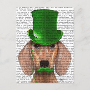 Dachshund med Grönt Top hat och Mustache Vykort