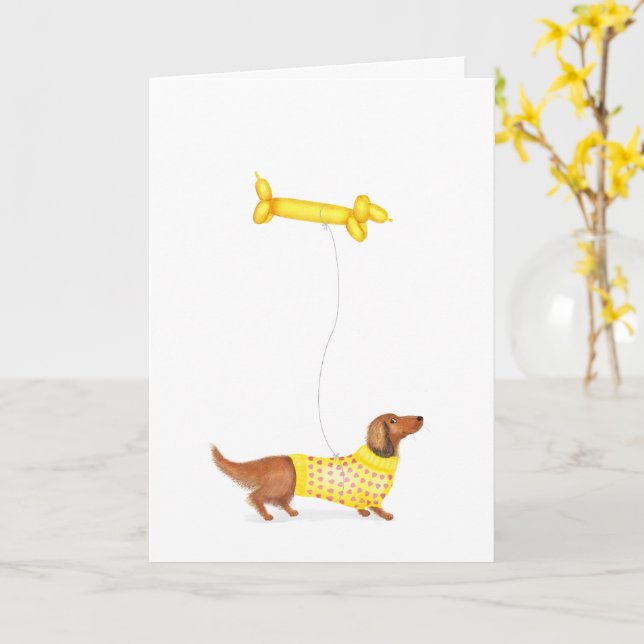 Dachshund med hund-ballongkort för korv kort (Gul blomma)