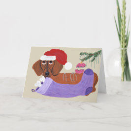 Dachshund med julstrumpa helgkort