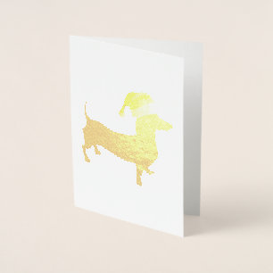Dachshund med Jultomten Hat Folierat Kort
