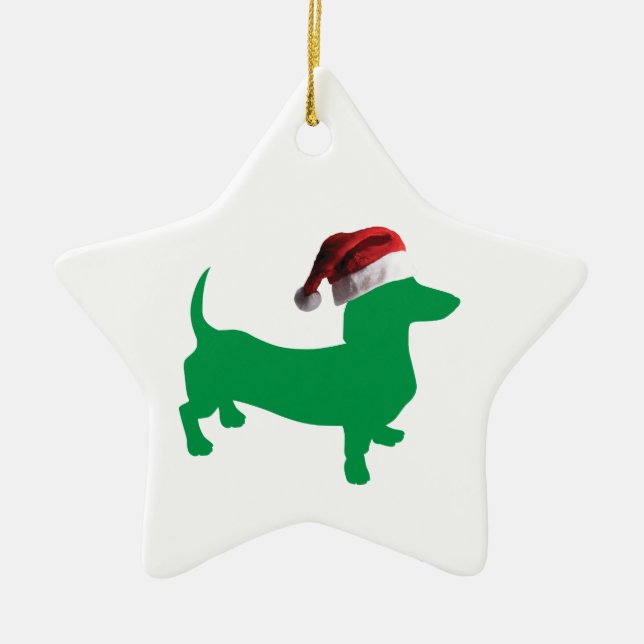 Dachshund med Jultomten Hat Julgransprydnad Keramik (Framsidan)