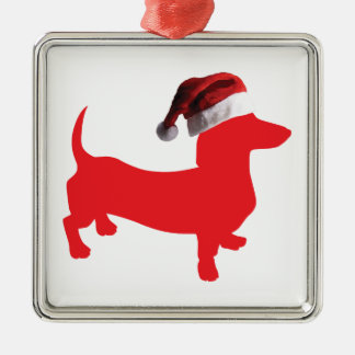 Dachshund med Jultomten Hat Julgransprydnad Metall