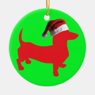 Dachshund med Jultomten Hat till jul Julgransprydnad Keramik