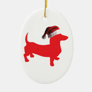 Dachshund med Jultomten Hat till jul Julgransprydnad Keramik