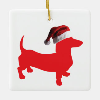 Dachshund med Jultomten hatt till jul Julgransprydnad Keramik