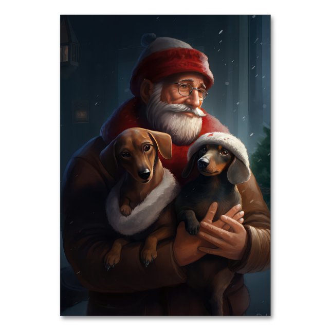 Dachshund med Jultomten jultomte Bordsnummer (Framsidan)