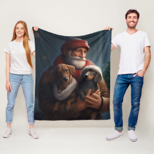 Dachshund med Jultomten jultomte Fleecefilt