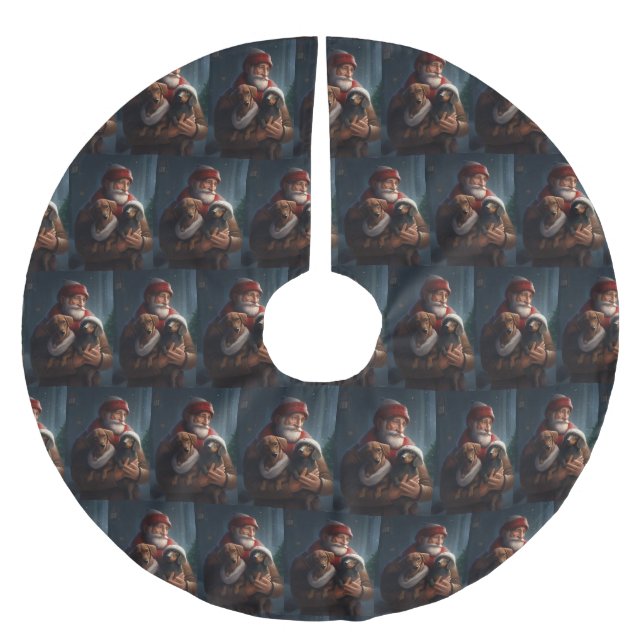 Dachshund med Jultomten jultomte Julgransmatta Borstad Polyester (Framsidan)