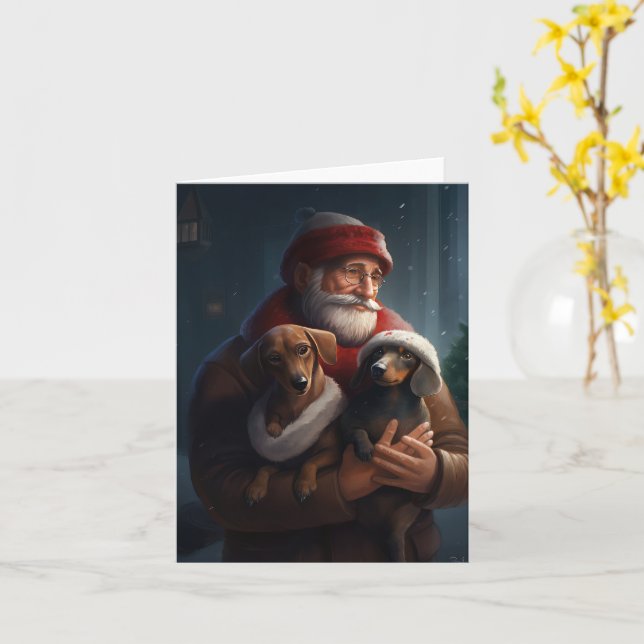 Dachshund med Jultomten jultomte Kort (Gul blomma)