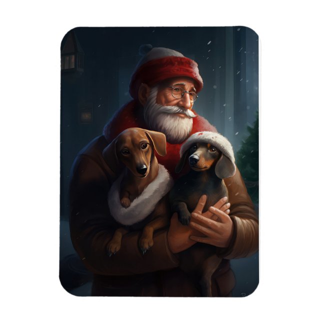 Dachshund med Jultomten jultomte Magnet (Vertikal)