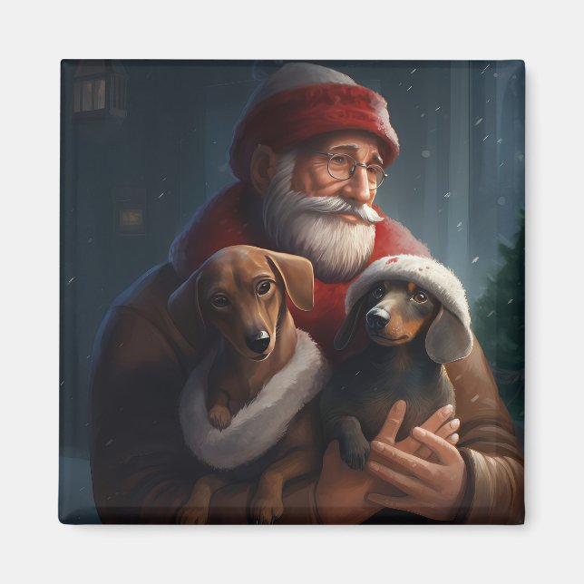 Dachshund med Jultomten jultomte Magnet (Framsidan)